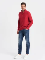 Ombre Men's knitted sweater with spread collar - red