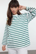 Trendyol Green Striped Oversize/Wide Cut Crew Neck Thin Knitted Sweatshirt