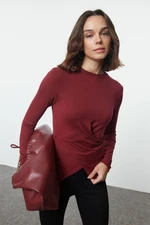 Trendyol Burgundy Double Breasted Gathered/Drape Detailed Slim/Fits Body Knitted Blouse