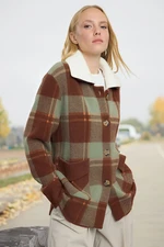 Trendyol Brown Premium Quality Plaid Coat-Look Knitwear Cardigan