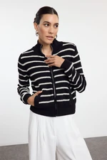 Trendyol Black Striped Stand Collar Knitwear Cardigan