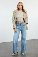 Trendyol Blue Ripped High Waist Wide Leg Jeans