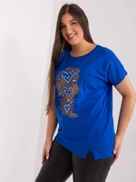 Cobalt blue plus size short sleeve blouse