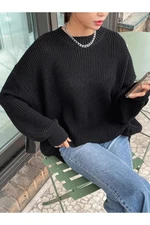 13242 Dewberry Oversize Women Sweater-BLACK