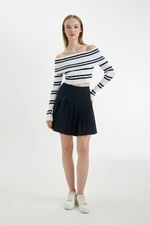 DEFACTO Coool Pleated High Waist Basic Plain Hidden Zipper Navy Blue Mini Skirt