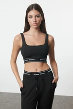 Trendyol Black Slogan Elastic Detailed Support/Shaping Square Neck Knitted Sports Bra