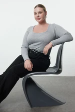 Trendyol Curve Gray Melange Camisole Knitted Plus Size Blouse