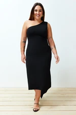 Trendyol Curve Black One Shoulder Asymmetric Knitted Dress