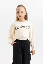 DEFACTO Girl Printed Crop Crew Neck Sweatshirt Suspender Undershirt 2-Piece Set