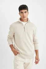 DEFACTO Comfort Fit Stand Collar Zippered Thick Basic Sweatshirt