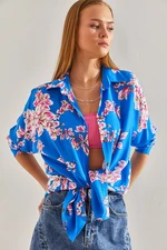 Bianco Lucci Women's Floral Patterned Casual Linen Shirt