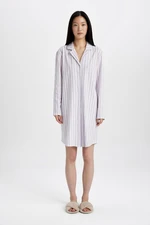 DEFACTO Fall in Love Striped Pajamas Collar Long Sleeve Nightgown