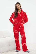 Trendyol Red Heart Fleece Winter Knitted Pajamas Set