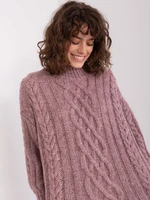 Purple women's sweater with cables