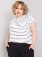 Women's navy blue striped blouse in larger sizes