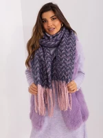 Navy blue and pink fringed scarf