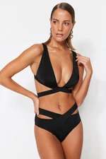 Trendyol černý trojúhelník vystřižený / s oknem vysoký pas vysoké nohy bikiny set