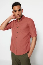 Trendyol Dusty Rose Basic Button Collar Epaulette Slim Fit Long Sleeve Shirt