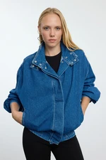 Trendyol Blue Oversize Bomber Denim Jacket