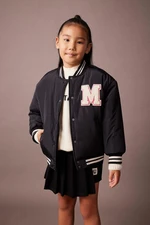 DEFACTO Girls Water Repellent Embroidered College Collar Bomber Coat