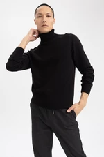 DEFACTO Black Slim Fit Slim Cut Turtleneck Basic Plain Knitwear Sweater