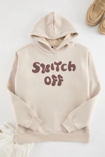 Trendyol Beige Oversize/Wide Cut Text Printed Sweatshirt