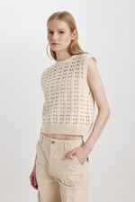 DEFACTO Relax Fit Crew Neck Crochet Sweater