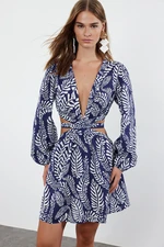 Trendyol Geometric Patterned Mini Woven Cut Out/Window Beach Dress