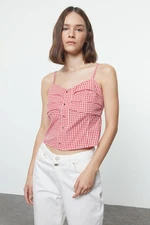 Trendyol Red Strappy Gingham Woven Blouse