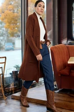 Trendyol Brown Soft Texture Long Coat Look Knitwear Cardigan