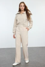 Trendyol Beige Belt Detailed Wide Leg/Wide Leg Woven Trousers