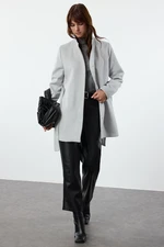 Trendyol Grey Belted Wool Short Cashmere Coat