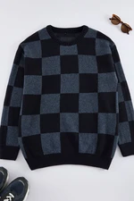 Trendyol Navy Blue Men's Oversize Crew Neck Plaid / Checkered Knitwear Sweater