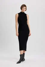 DEFACTO Fitted Half Turtleneck Basic Plain Sleeveless Midi Knit Dress