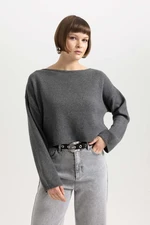 DEFACTO Relax Fit Boat Neck Washed Faded Effect Sweater