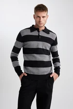 DEFACTO Standard Fit Regular Cut Striped Polo Neck Knitwear Sweater