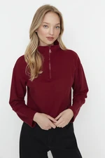 Trendyol Burgundy Thessaloniki/Knitwear Look Zippered Collar Regular/Regular Fit Knitted Sweatshirt