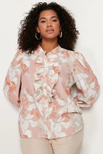 Trendyol Curve Orange Floral Ruffled Chiffon Woven Shirt