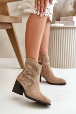 Ankle boots with openwork upper on a heel, made of eco suede, beige Nevishiia