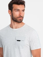 Ombre Men's cotton t-shirt with letter print and pocket - white-gray