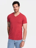 Ombre BASIC men's classic cotton tee-shirt with a crew neckline - red melange