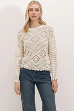 Bigdart 15860 Openwork/Perforated Oversize Sweater - Stone