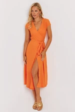 Cool & Sexy Women's Orange Double Breasted Midi Dress