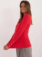 Red women's classic sweater with neckline