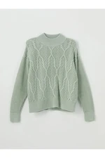 LC Waikiki LCW Vision Matte Green Crew Neck Self-Patterned Long Sleeve Women's Knitwear Sweater