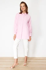 Trendyol Pink Pearl Detailed Cotton Woven Shirt