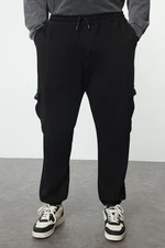 Trendyol Plus Size Black Oversize/Wide Cut Cargo Pocket Thick Elastic Leg Sweatpants