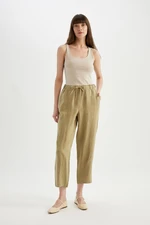 DEFACTO High Waist Short Leg Linen Trousers with Jogger Pockets