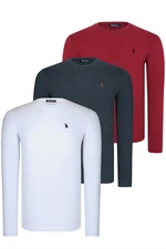 TRIPLE SET T8588 DEWBERRY ROUND NECK MEN'S SWEATSHIRT-WHITE-ANTHRACITE-BURGUNDY