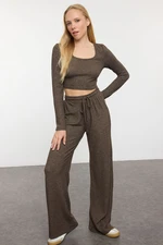 Trendyol Brown Soft Crop and Wide Leg Knitted Top and Bottom Set